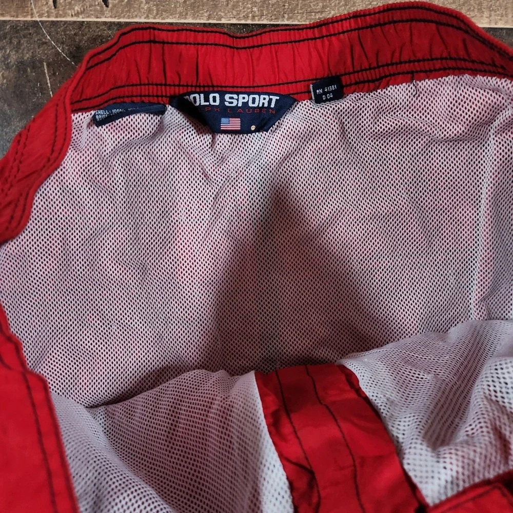 Vintage 90s Polo Sport Swim Trunks Mens Large Red Ralph Lauren Mesh Lined